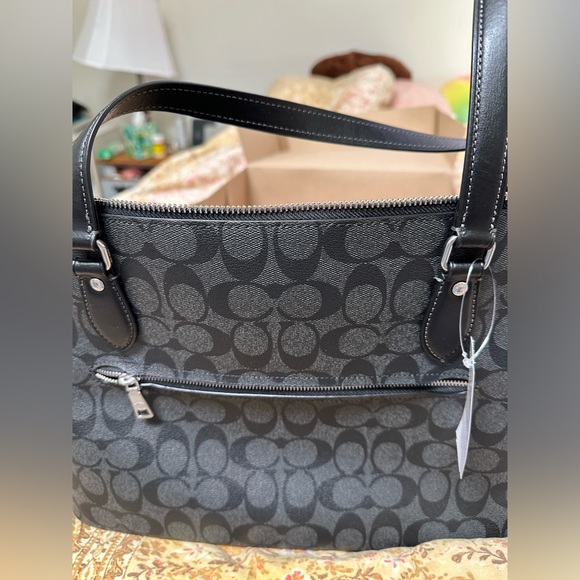 NWT Coach Graphite Black Signature Coated Canvas City Tote Shoulder Handbag - Picture 5 of 16